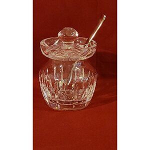 VINTAGE Cut Crystal Mustard Jar / Condiment Pot with Lid & Spoon